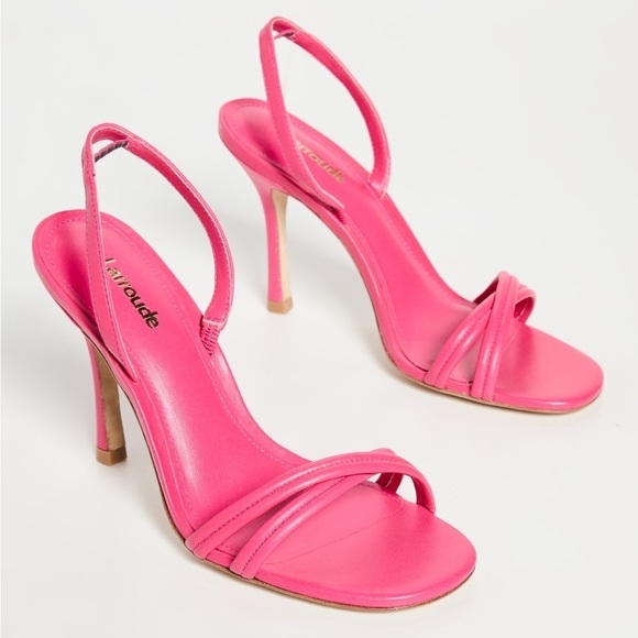 NWOB Larroude Annie Slingback High Heel Sandals in Bright Pink Leather, 6.5 - Picture 1 of 15